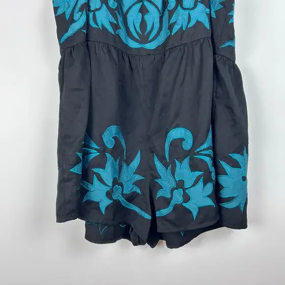 Free People Everblue Romper Black Blue Adjustable Straps Embroidery Womens Sz L - Picture 10 of 11